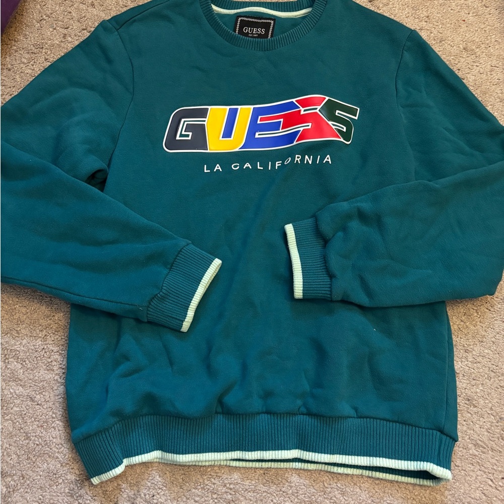 GUESS Men's Vibrant Teal Crewneck Sweater
